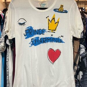 Vivienne Westwood White Short Sleeve Tee with Blue, Yellow & Red Graphic